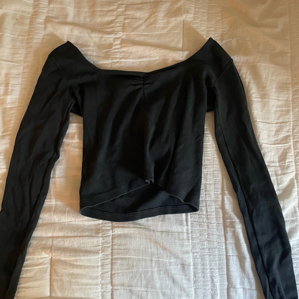 Brandy Melville Square Neck Long Sleeve Black Top